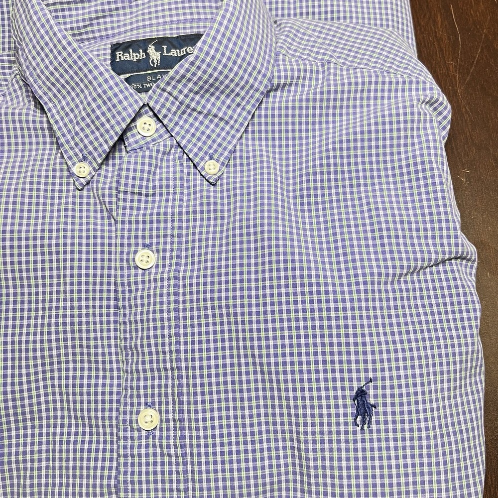 Ralph Lauren Blake Gingham Check Button Down Shirt Blue Green Mens Size L‎